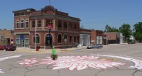Corner of 7th and O Streets in Loup City. The painting on the pavement is the White Eagle from the Polish coat of arms.