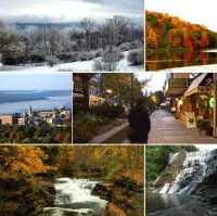 From top left: Ithaca during winter, Ithaca during autumn, Cornell University, Ithaca Commons , Hemlock Gorge in Ithaca, Ithaca Falls